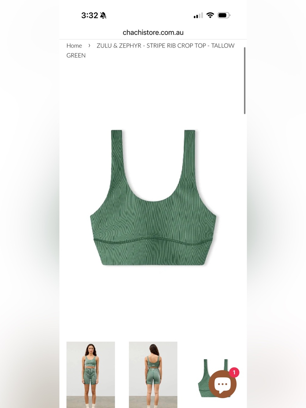 Zulu & Zephyr Tallow Green Stripe Rib Crop Top 
SIZE: 4